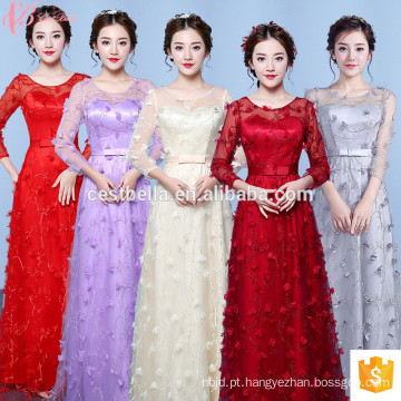 2017 Alibaba Hot Sale Formal Lace Short Sleeve Long Red Bridemaid Vestidos